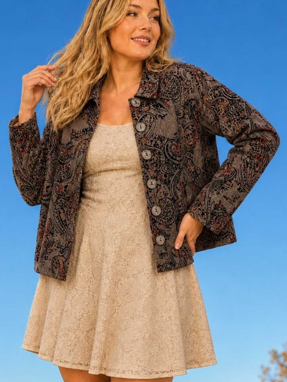 Velvet Paisley Tapestry Jacket Christopher & Banks Shacket Fall Layering Coat XL